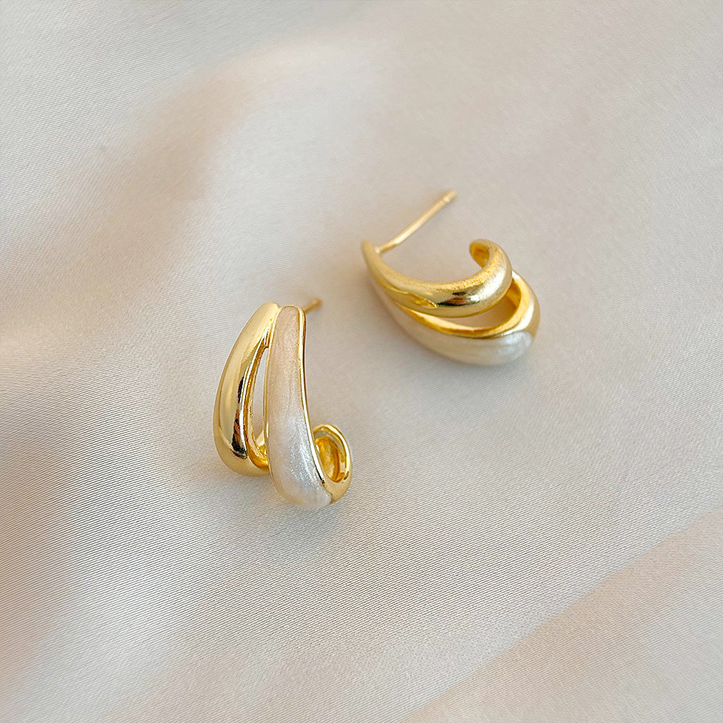 Retro 14k gold plated enamel double layered stud earrings (5 pairs)