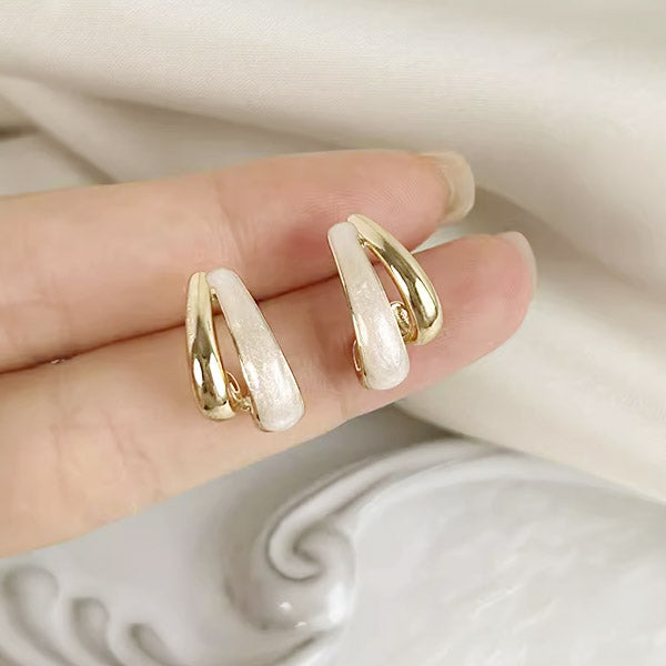 Retro 14k gold plated enamel double layered stud earrings (5 pairs)