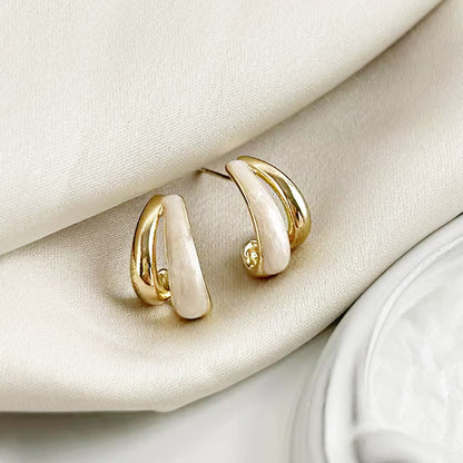 Retro 14k gold plated enamel double layered stud earrings (5 pairs)