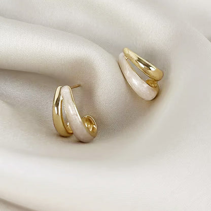 Retro 14k gold plated enamel double layered stud earrings (5 pairs)