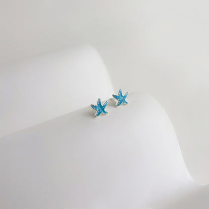 Silver plated tiny blue enamel starfish stud earrings (5 pairs)