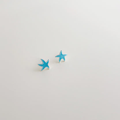 Silver plated tiny blue enamel starfish stud earrings (5 pairs)