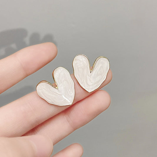 Sweet white enamel geometric heart stud earrings (5 pairs)