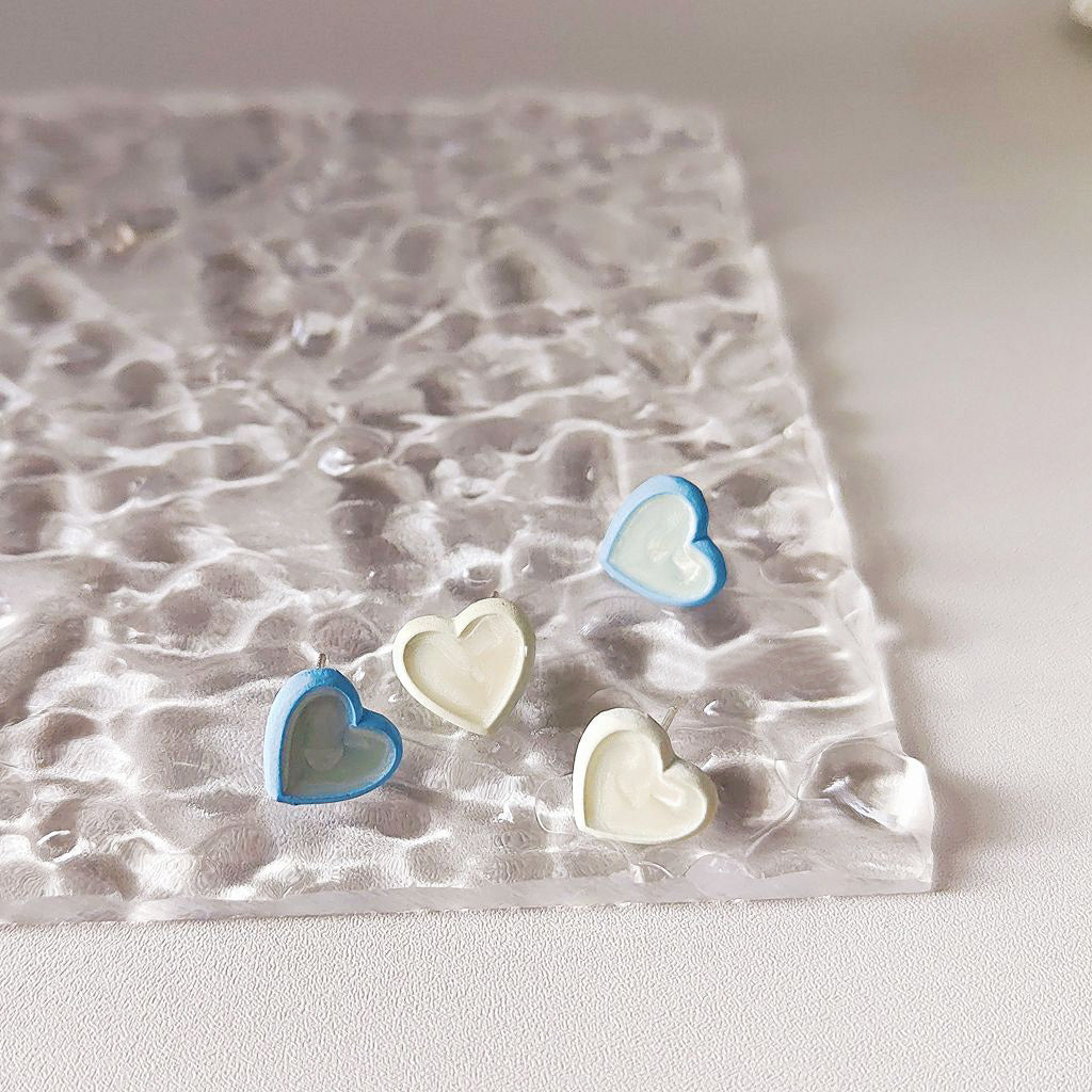 Daily jewelry small enamel color tiny heart shape stud earrings (5 pairs)