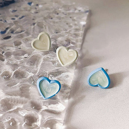 Daily jewelry small enamel color tiny heart shape stud earrings (5 pairs)