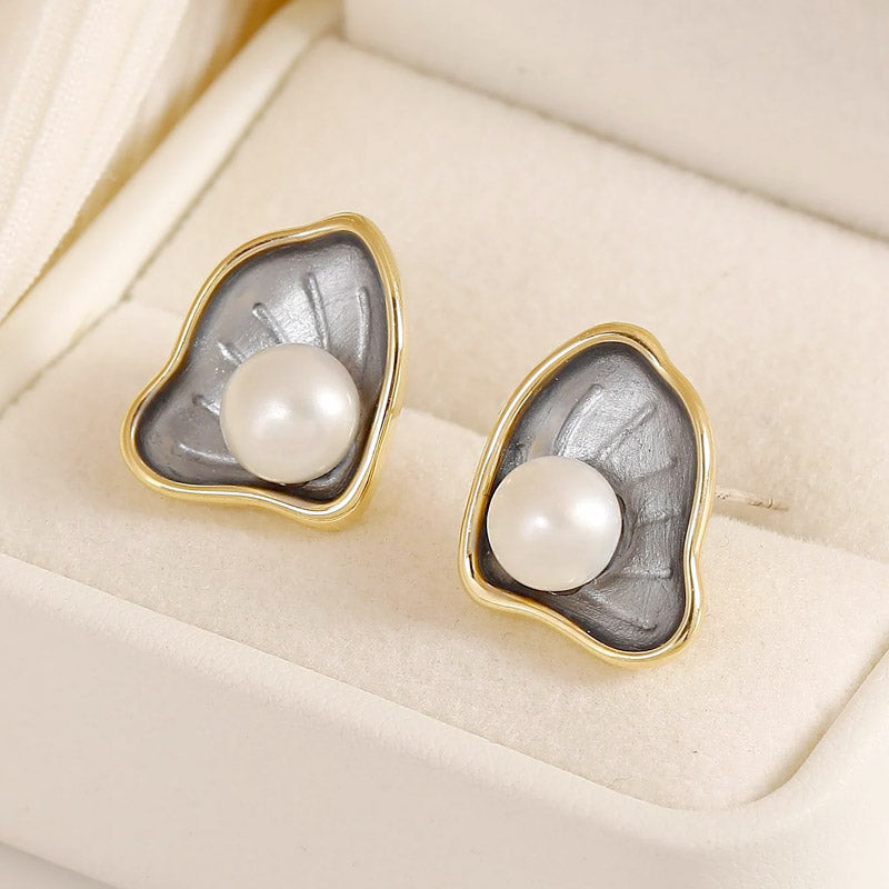 14k gold plated enamel color scallop pearl stud earrings (5 pairs)