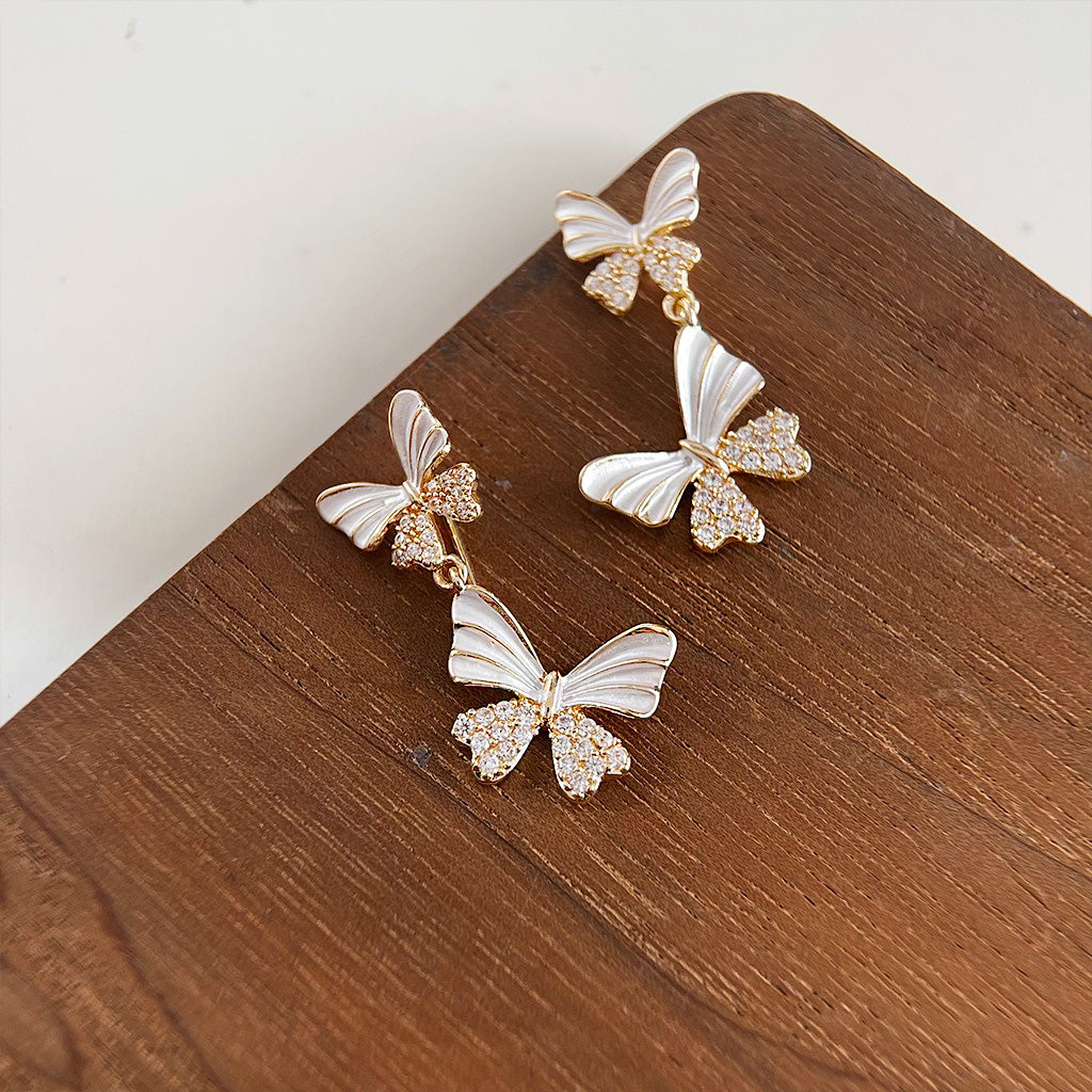 14k gold plated white enamel with zircon butterfly statement drop earrings (5 pairs)