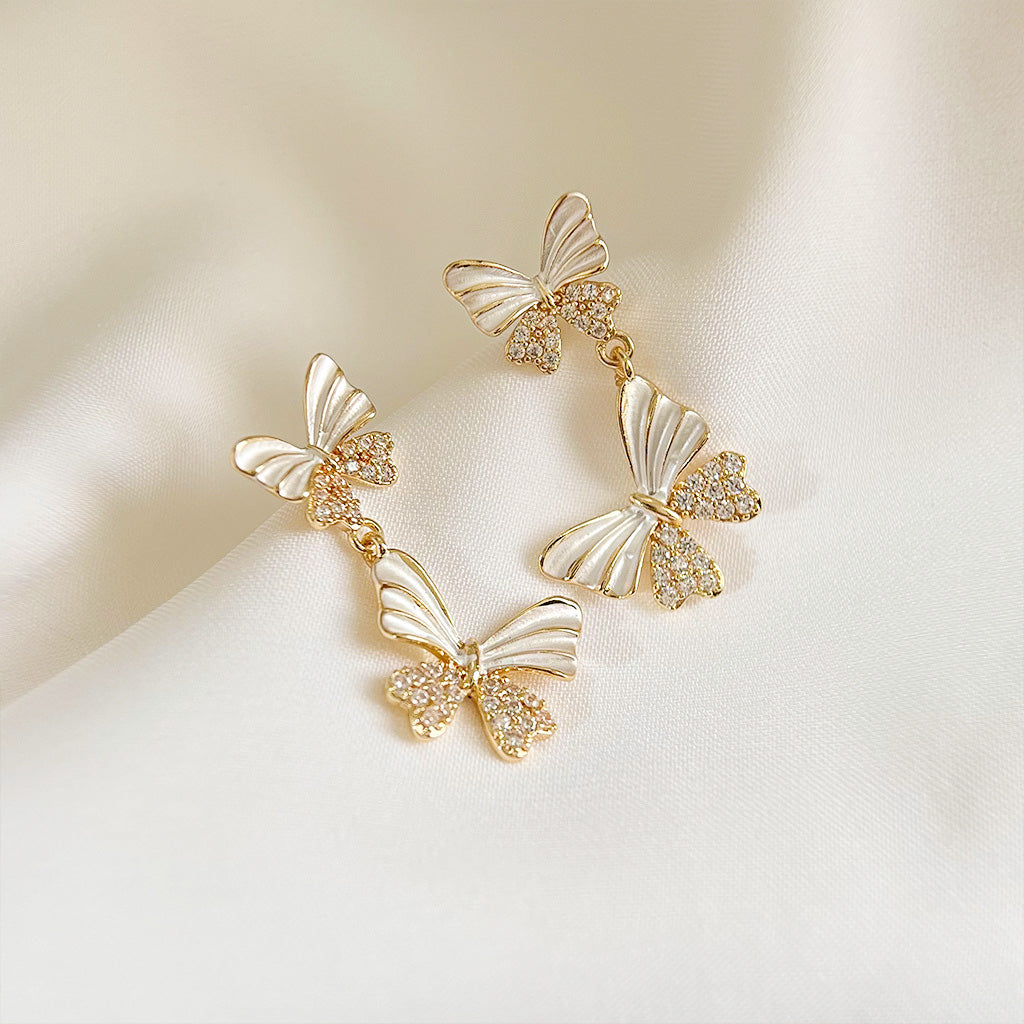 14k gold plated white enamel with zircon butterfly statement drop earrings (5 pairs)