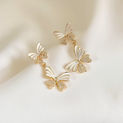 14k gold plated white enamel with zircon butterfly statement drop earrings (5 pairs)