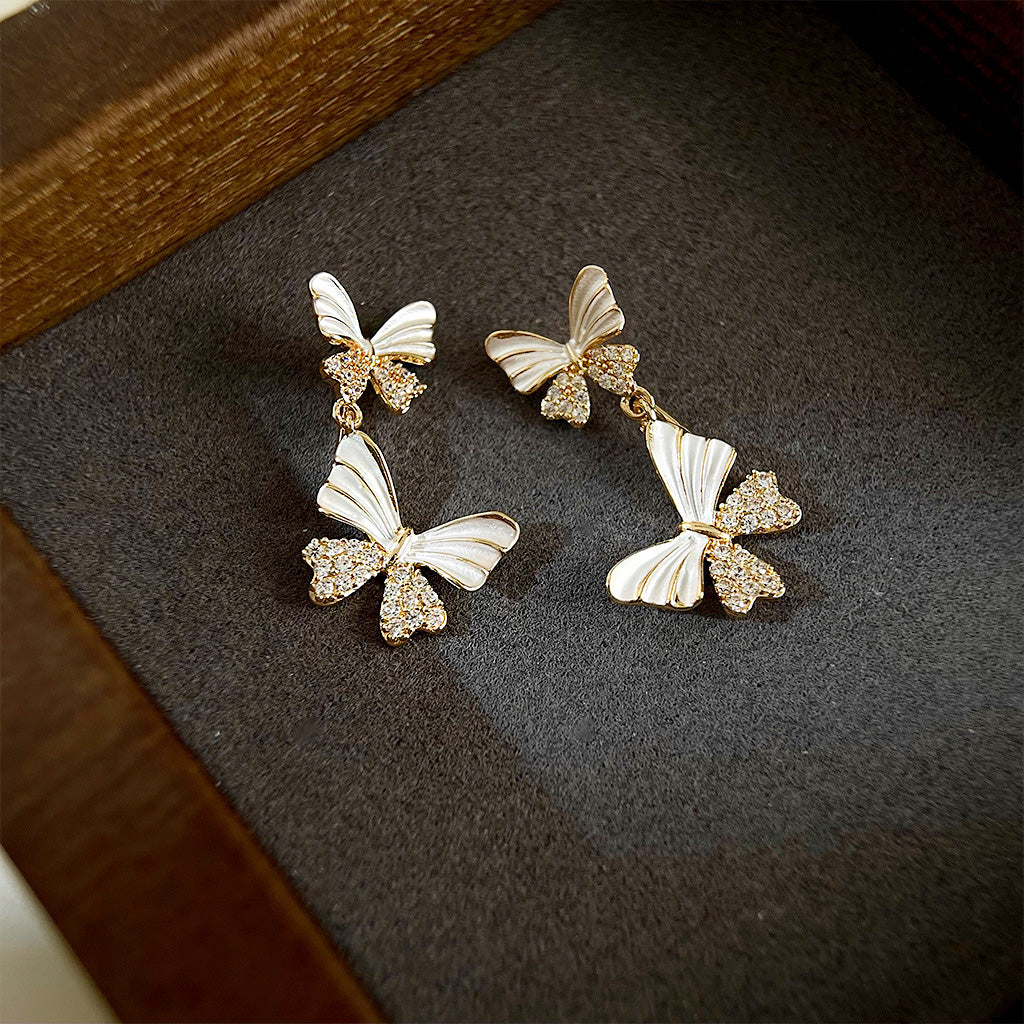 14k gold plated white enamel with zircon butterfly statement drop earrings (5 pairs)