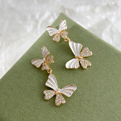 14k gold plated white enamel with zircon butterfly statement drop earrings (5 pairs)