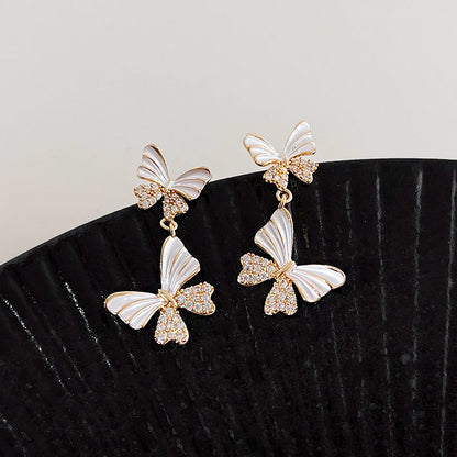 14k gold plated white enamel with zircon butterfly statement drop earrings (5 pairs)