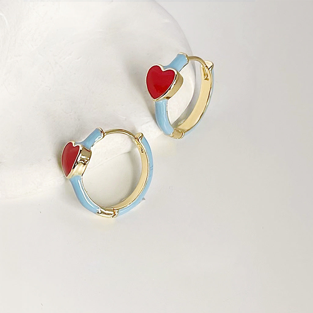 14k gold plated red enamel heart huggie hoop earrings (5 pairs)