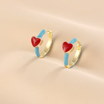 14k gold plated red enamel heart huggie hoop earrings (5 pairs)