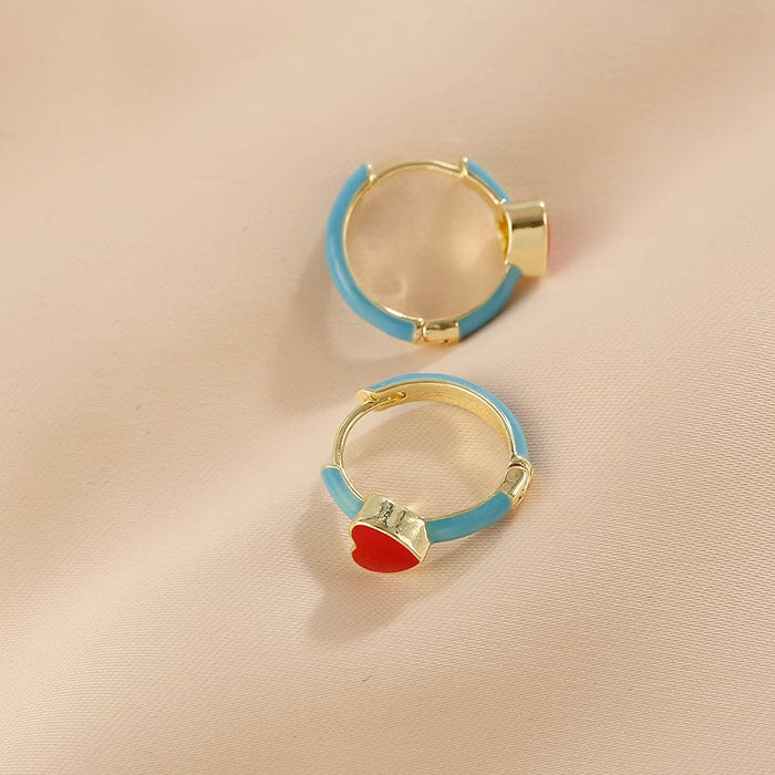 14k gold plated red enamel heart huggie hoop earrings (5 pairs)