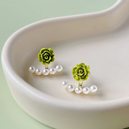 Two-wear 3D resin rose flower with pearl stud earrings (5 pairs)