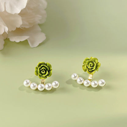 Two-wear 3D resin rose flower with pearl stud earrings (5 pairs)