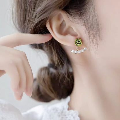 Two-wear 3D resin rose flower with pearl stud earrings (5 pairs)