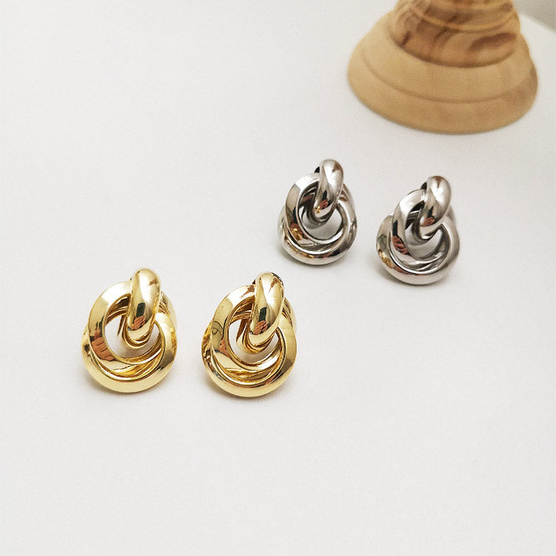 Wholesale brass daily circle multi-layer stud earrings (5 pairs)