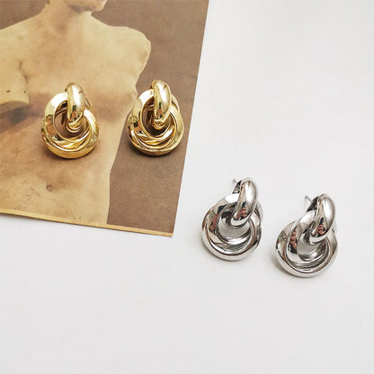 Wholesale brass daily circle multi-layer stud earrings (5 pairs)