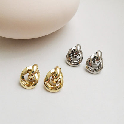 Wholesale brass daily circle multi-layer stud earrings (5 pairs)