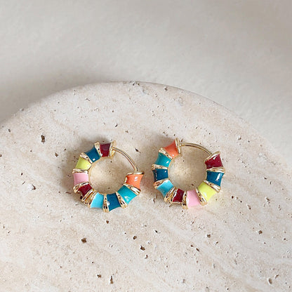 Boucles d'oreilles à tige de forme carrée, style rétro, deux couleurs d'émail (10 paires)