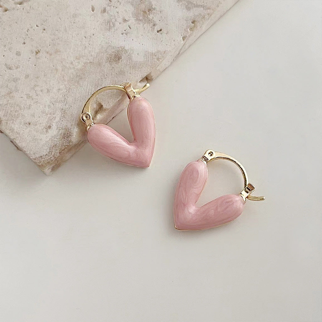 14k gold plated double-side pink enamel heart hoop earrings (5 pairs)