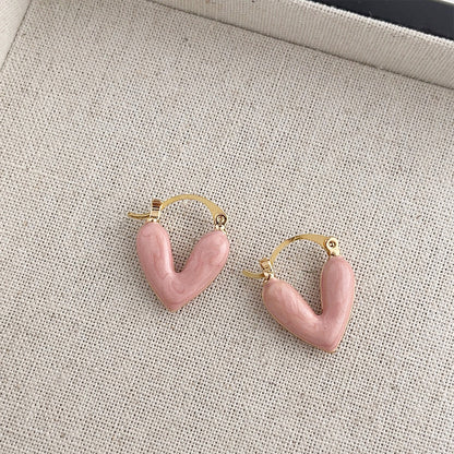 14k gold plated double-side pink enamel heart hoop earrings (5 pairs)