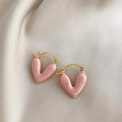 14k gold plated double-side pink enamel heart hoop earrings (5 pairs)