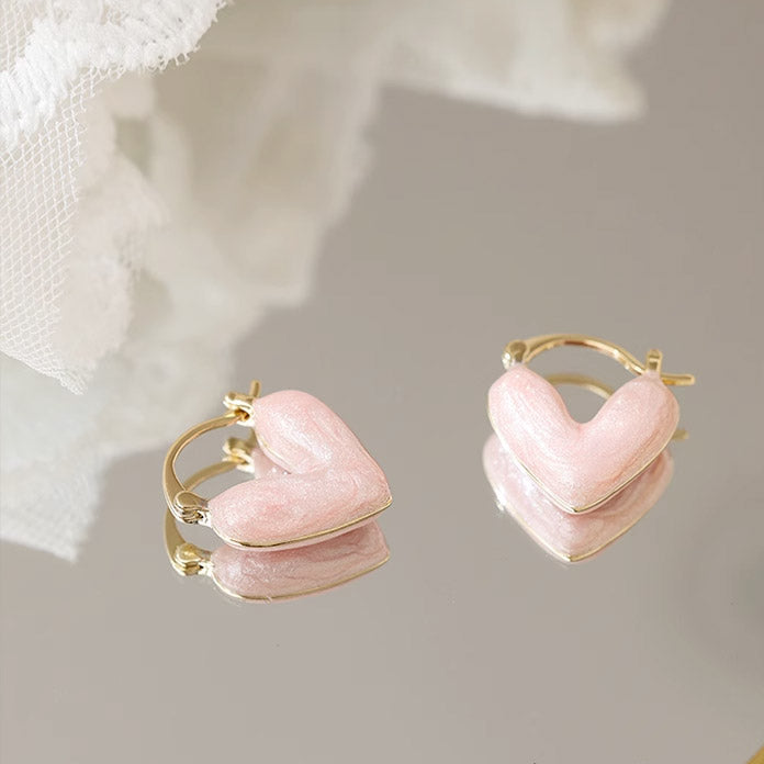 14k gold plated double-side pink enamel heart hoop earrings (5 pairs)