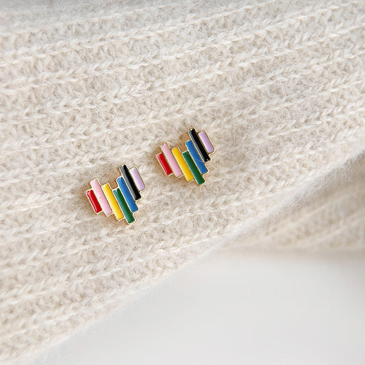 Boucles d'oreilles à tige de forme carrée, style rétro, deux couleurs d'émail (10 paires)