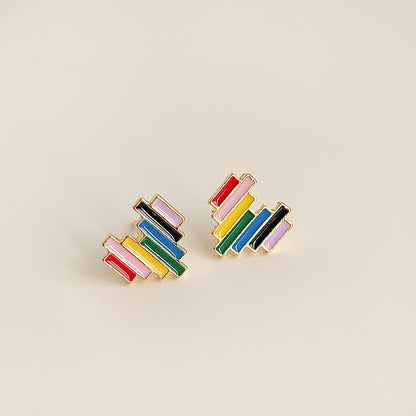 Boucles d'oreilles à tige de forme carrée, style rétro, deux couleurs d'émail (10 paires)