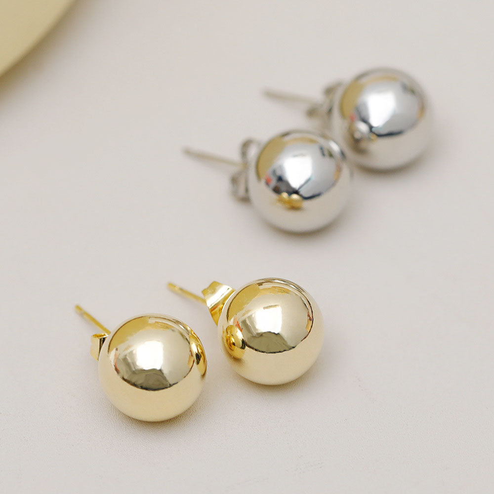 French style brass 12mm ball stud earrings (5 pairs)