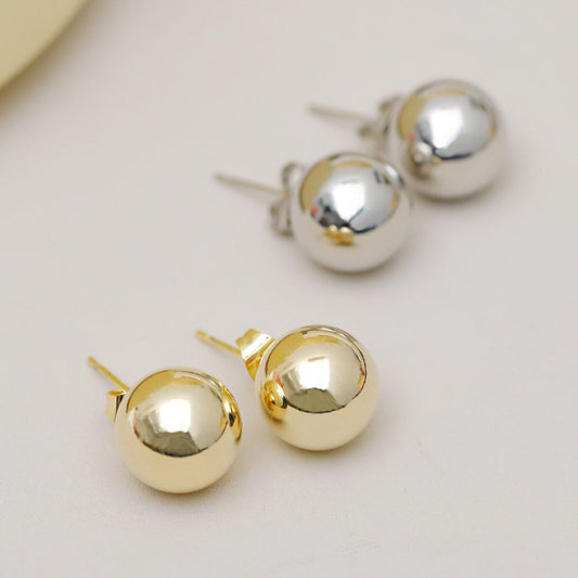 French style brass 12mm ball stud earrings (10 pairs)
