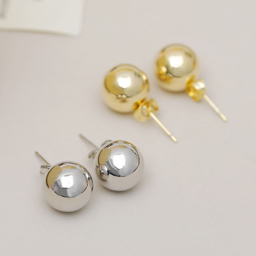 French style brass 12mm ball stud earrings (5 pairs)