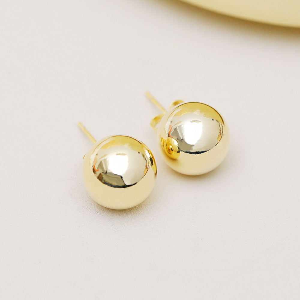 French style brass 12mm ball stud earrings (5 pairs)