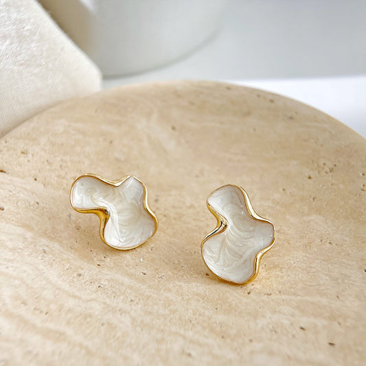 14k gold plated white enamel irregular shape stud earrings (5 pairs)