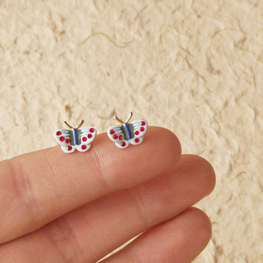 Vintage 14k gold plated enamel mini tiny butterfly stud earrings (5 pairs)