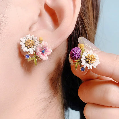 Boucles d'oreilles à tige de forme carrée, style rétro, deux couleurs d'émail (10 paires)