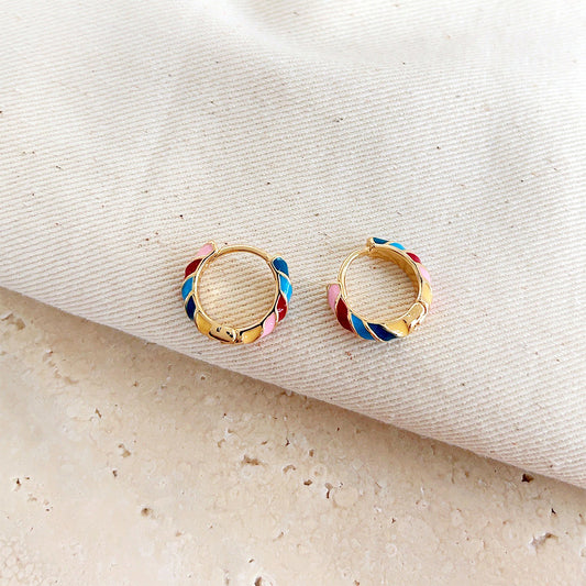 14k gold plated rainbow enamel small huggie hoop earrings (5 pairs)