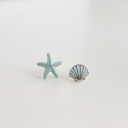 Wholesale silver plated enamel small starfish seashell asymmetrical stud earrings (5 pairs)