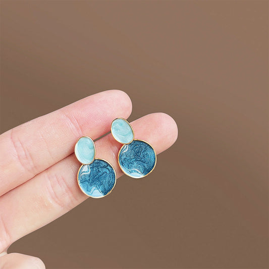 Wholesale 14k gold plated blue enamel drop dangle earrings (5 pairs)