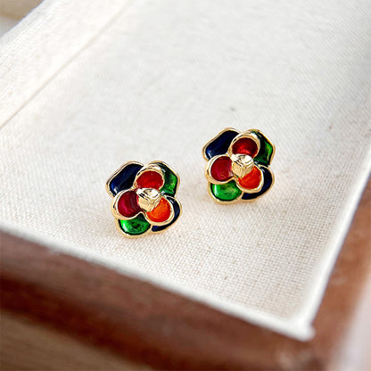 Boucles d'oreilles à tige de forme carrée, style rétro, deux couleurs d'émail (10 paires)