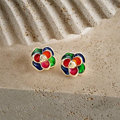 Boucles d'oreilles à tige de forme carrée, style rétro, deux couleurs d'émail (10 paires)