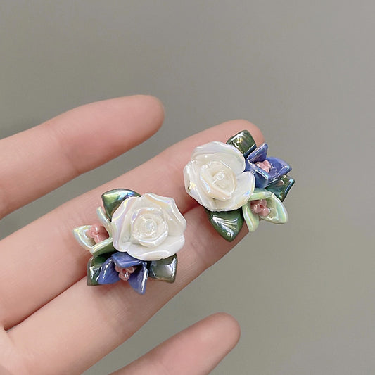 Wholesale 3D flower ceramic stud earrings (5 pairs)