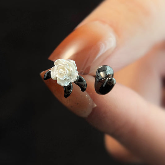 Wholesale handmade resin and enamel rose flower asymmetrical stud earrings (5 pairs)