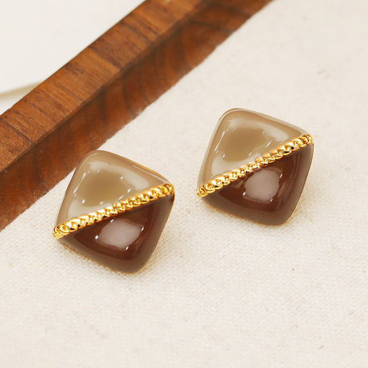 Retro style two enamel colors square shape stud earrings (10 pairs)