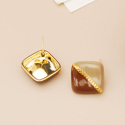 Retro style two enamel colors square shape stud earrings (5 pairs)