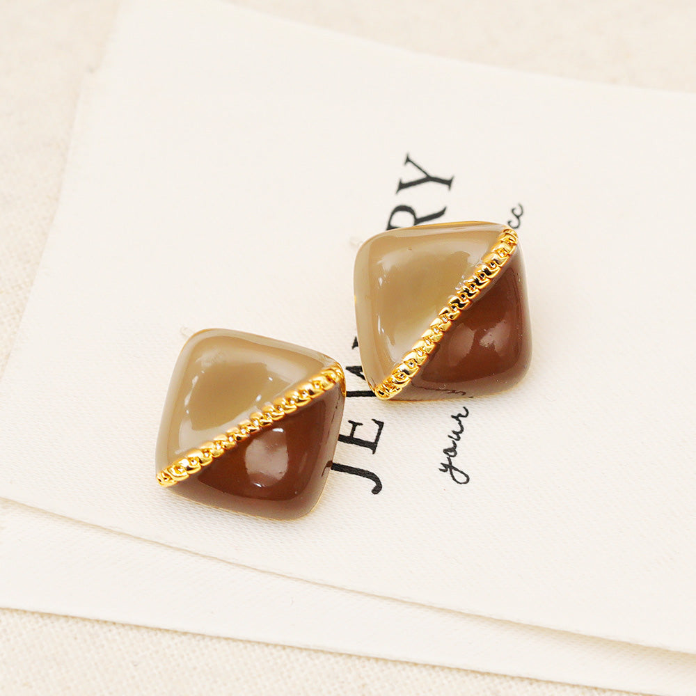 Retro style two enamel colors square shape stud earrings (5 pairs)