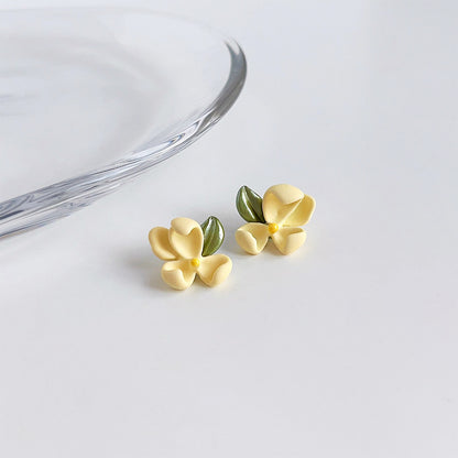 Wholesale yellow enamel 3D Cape Jasmine gardenia flower stud earrings (5 pairs)